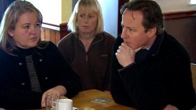 David Cameron meeting people in a pub in Longford on the outskirts of Gloucester