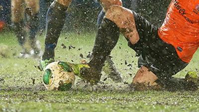 Match action from Ballinamallard against Glenavon which was abandoned after 32 minutes