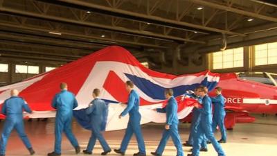 The tailfin being unveiled at RAF Scampton in Lincolnshire