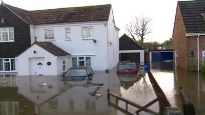 Flooded street in Somerset