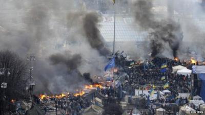 Fires and black smoke in Independence Square