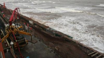 Railway next to sea wall at Dawlish