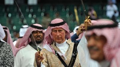 Prince Charles performs traditional Saudi sword dance