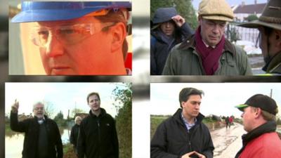 Graphic showing politicians visiting flood sites