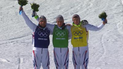 France's Jean Frederic Chapuis, Arnaud Bovolenta and Jonathan Midol