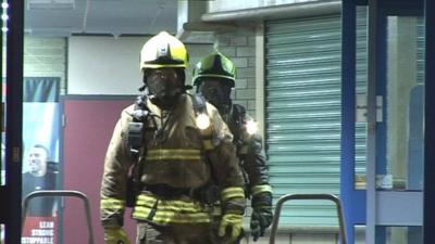 Firefighters leaving Penarth Leisure Centre