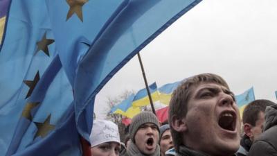 Protesters with EU flag