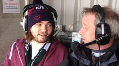 Chris Wood with BBC commentator Gordon Sparks