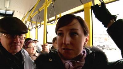 Interior of bus in Kiev, Ukraine