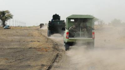 Nigerian soldiers on patrol