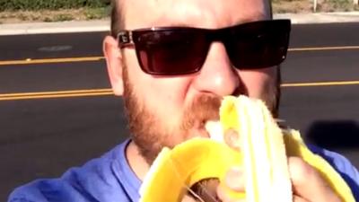 Vine comedian Nick Spears eating a banana