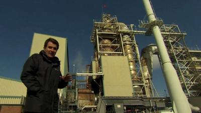 The BBC's David Shukman at the waste handling site in Ellesmere Port