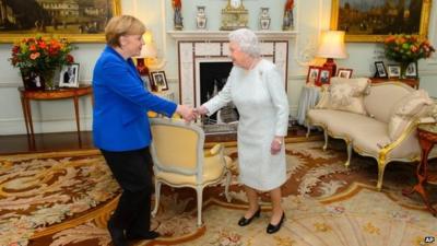 The Queen greets Angela Merkel at Buckingham Palace