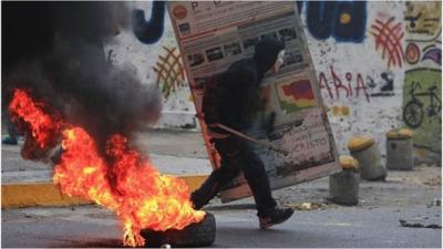 Anti-government protester in Caracas, Venezuela