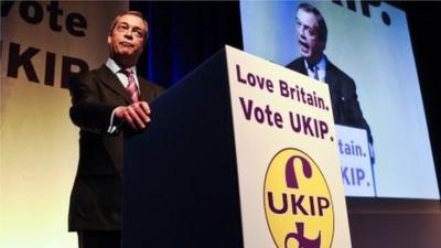 Nigel Farage addressing activists at UKIP's spring conference