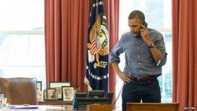 Obama on telephone