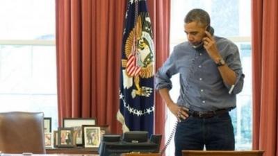 Obama on telephone