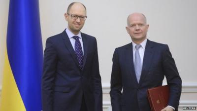 Ukrainian Prime Minister Yatseniuk and British Foreign Secretary Hague