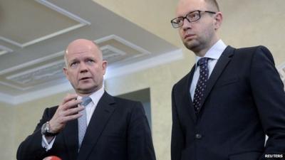 Ukrainian Prime Minister Yatseniuk and British Foreign Secretary Hague