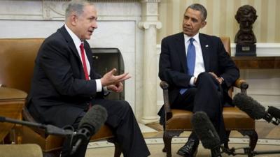 Israeli Prime Minister Benjamin Netanyahu (left) and US President Barack Obama during a meeting in the Oval Office of the White House