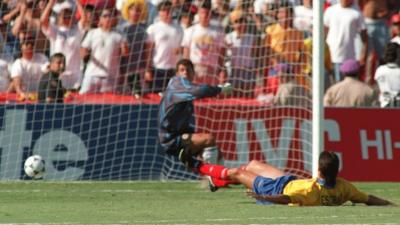 Andres Escobar scores an own goal against USA