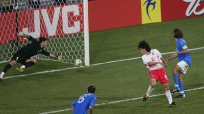 Ahn Jung-Hwan scores the golden goal for South Korea against Italy