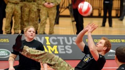 Prince Harry playing volleyball at event launch