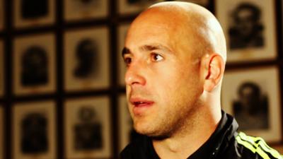 Napoli goalkeeper Pepe Reina speaking to Football Focus