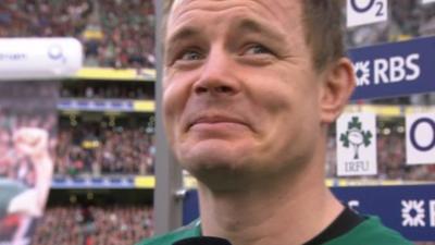 Brian O'Driscoll says goodbye to the Aviva stadium after his last home game in Dublin