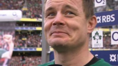 Brian O'Driscoll says goodbye to the Aviva stadium after his last home game in Dublin