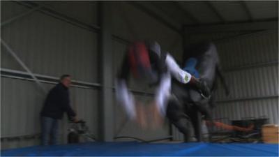 Simon Mundie learning to fall off a horse