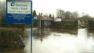 Romsey World of Water submerged in floodwaters