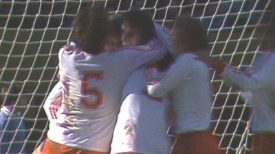 Arie Haan and Netherlands teammates celebrate after beating Italy