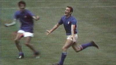 Luigi Riva celebrates after scoring for Italy against West Germany