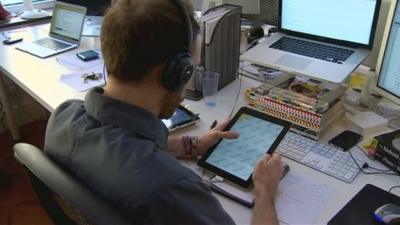 Student using tablet computer