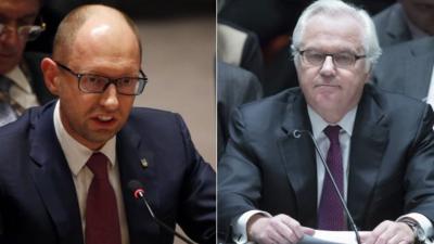 Arseniy Yatsenyuk (l) Vitaly Churkin (R)