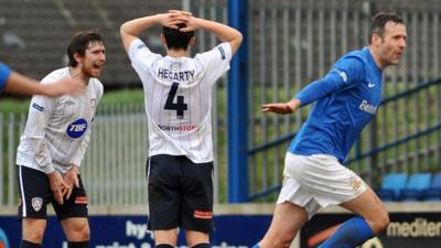 Glenavon's Ciaran Martyn celebrates scoring against Coleraine