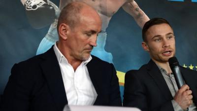 Carl Frampton with Barry McGuigan at a news conference in Belfast on Tuesday