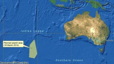 A map of the Australian search operation for Malaysia Airlines aircraft