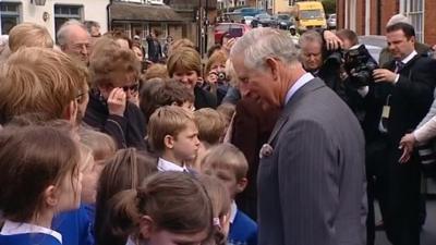 Prince Charles with school children in Yalding