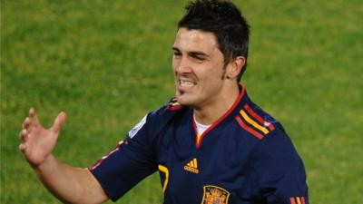 Spain's David Villa scores an audacious World Cup goal