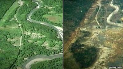 Before/after landslide pictures from Google Earth