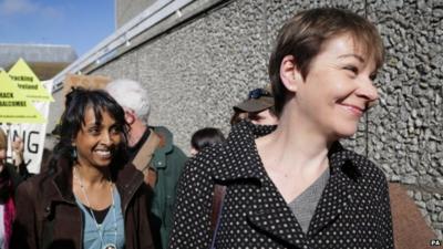 Caroline Lucas arriving at Brighton Crown Court