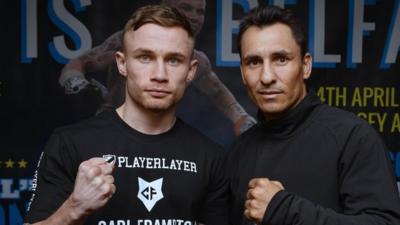 Carl Frampton will take on two-time world champion Hugo Cazares at Belfast's Odyssey Arena on Friday, 4 April