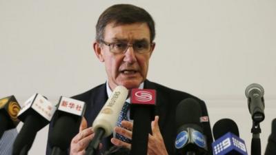 Chief Coordinator of the Joint Agency Coordination Centre (JACC), former Air Chief Marshal Angus Houston, speaks at a news conference about the latest information on the search for Malaysia Airlines flight MH370, in Perth, 1 April 2014