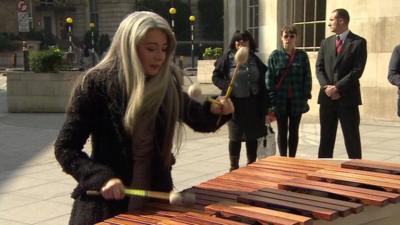 Dame Evelyn Glennie playing a marimba