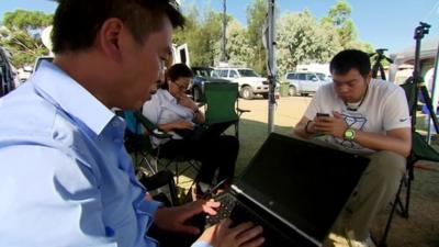 Chinese media contingent at Pearce Air Force base in Perth