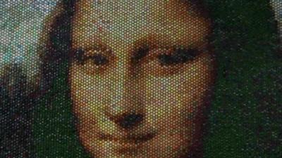 A reproduction of the Mona Lisa made from bubble wrap