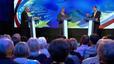 David Dimbleby, Nigel Farage and Nick Clegg