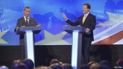 Nigel Farage (L) and Nick Clegg at Wednesday's debate